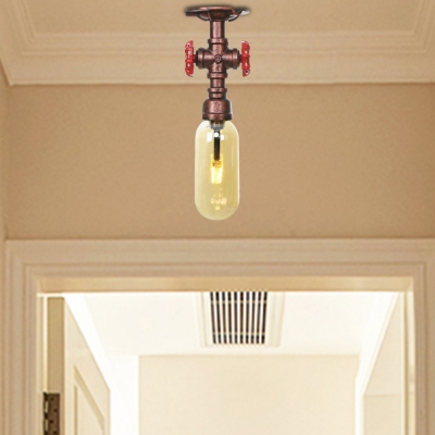 Steampunk Pipe Semi Flush Iron and Glass 1 Bulb Semi Flush Ceiling Lights for Foyer Corridor Hallway