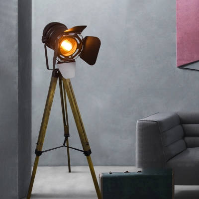 Unique Floor Lamp Country Iron and Wood 1 Head LED Lighting for Bedroom Living Room Office
