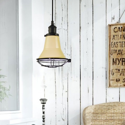 Vintage Industrial Bell Ceiling Lights 1-Light Pendant Ceiling Light with Metal Cage Shade for Study