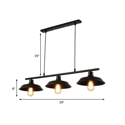 Vintage Linear Pendant Metal 3 Lights Island Lighting with Adjustable Cord in Black for Kitchen Island