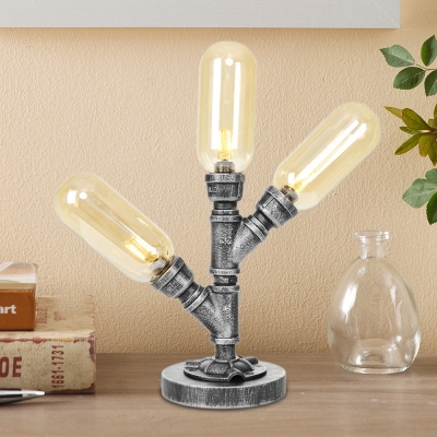 1/3 Light Plug in Desk Lamp Retro Industrial Metal and Clear Glass Accent Table Lamp for Study