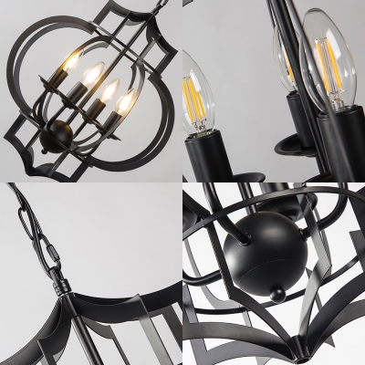 4 Light Square Hanging Pendant for Kitchen Dining, Modern Iron Black Chandelier Light Fixture with Chain