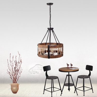 6 Bulbs Basket Shade Hanging Lamp Industrial Style Pendant Lamp in Black for Cafe Living Room