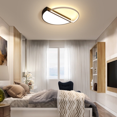 Acrylic Semicircle Flush Mount Light Fixture Bedroom Office LED Modern Ceiling Lamp in Black/White