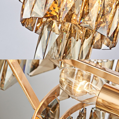 Amber 4-Tier Crystal Pendant Lights for Living Room, Contemporary Unique Hanging Lamps with Adjustable Cord