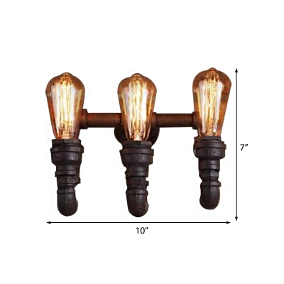 Antique Bare Bulb Wall Mounted Light Metal 3 Bulbs Up Lighting Sconce Lamp with Pipe for Coffee Shop