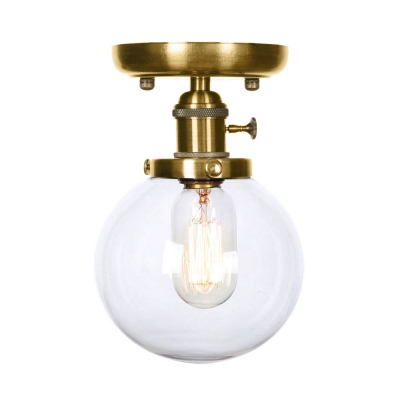 Antique Brass Semi Flush Mount Light Aged Metal 1 Head Semi-Flush Light with Glass Shade for Bathroom
