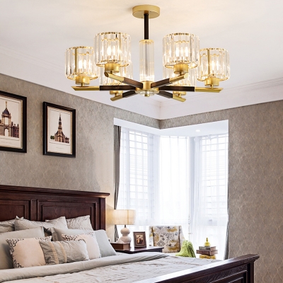 Black Brass Cylindrical Ceiling Chandelier Modern Crystal 3/6/8 Lights Ceiling Pendant Lights for Living Room
