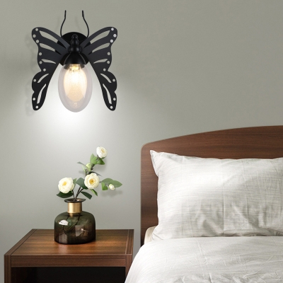 Black Butterfly Wall Mounted Lights Contemporary Iron 1 Head Wall Hanging Lights for Bedside