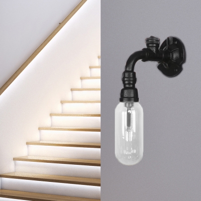 Black Pipe Sconce Lighting Fixtures Antique Metal and Glass 1 Bulb Sconce Lights for Foyer
