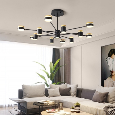 Black Sputnik Suspension Light with Cylinder Shade Led Indoor Chandelier Light for Living Room
