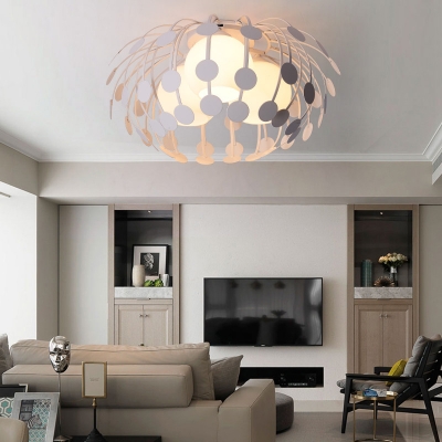 Black/White Cage Semi Flush Light 3 Light Contemporary Metal Ceiling Light for Living Room