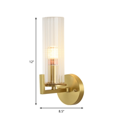Brass Finish Wall Sconce Light Modern Metal and Blown Glass 1 Head Wall Lamp Sconce with Cylindrical Glass Shade for Foyer
