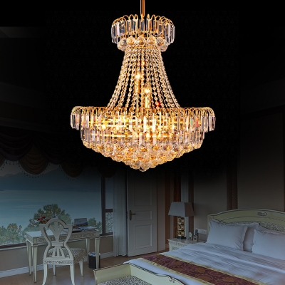 Candle Pendant Ceiling Lights for Villa, Traditional Crystal Bead Pendant Light Fixtures in Gold