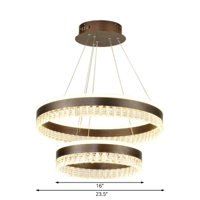 Clear Crystal Ring Ceiling Chandelier Modern Led Hanging Ceiling Light in Brown