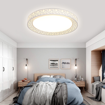 Contemporary Hollow Drum Flush Mount Fixture Light Acrylic 1 Light in White Ceiling Light for Bedroom