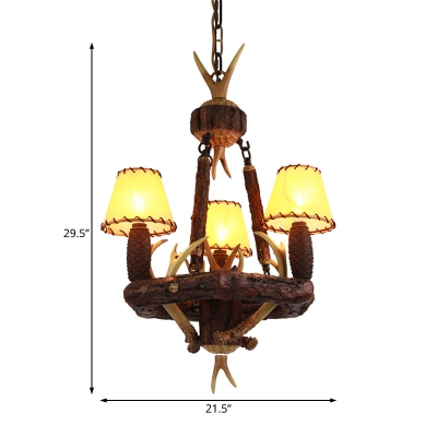 Country Style Cone Chandelier with Pinecone and Antler Parchment Pendant Lamp