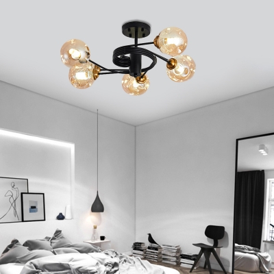 Curved Arms Living Room Semi Flush Ceiling Light Metal 3/5 Light Modern Flush Mount Light in Amber/Smoke Gray