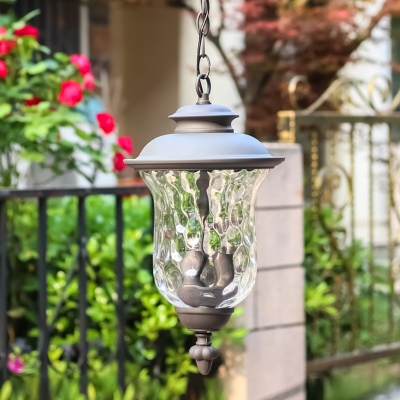 Dark Gray Lantern Pendant Light 3 Heads Antique Style Dimple Glass Chandelier for Outdoor