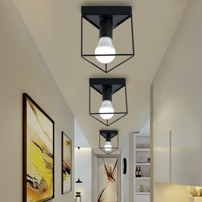 Geometric Cage Semi-Flush Mount Contemporary Metal Single Light Semi Flush Mount Light for Foyer