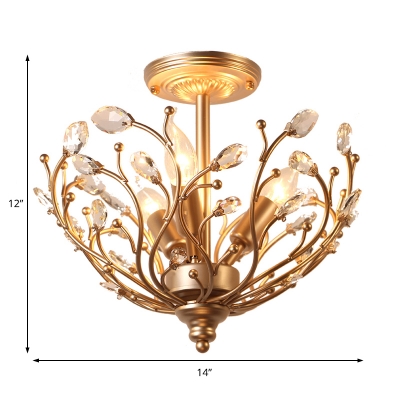 Gold Candle Ceiling Light Fixture Traditional Crystal 3 Light Ceiling Lights for Balcony