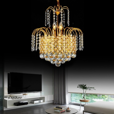 Gold Chain Crystal Ceiling Pendant Lights Modern Metal Drum Chandelier Pendant Light for Living Room