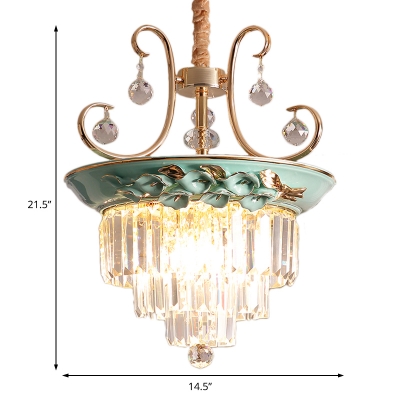 Green Three-Tier Pendant Chandelier Traditional Crystal and Metal 5 Light Pendant Lights for Kitchen Dining