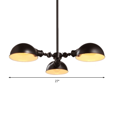 Industrial Semi Dome Chandelier 3 Lights Metal Suspension Light in Black for Restaurant