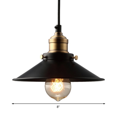 Loft Industrial Flared Hanging Ceiling Lights Metal 1-Light Hanging Lamp, Black with Antique Brass