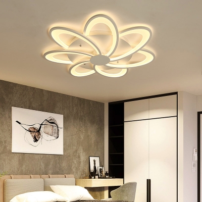 Modern Floral Flushmount Lighting Acrylic White Led Flush Ceiling Light with Round Canopy