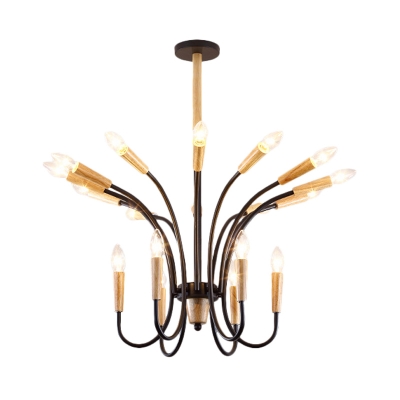 Modernism Candle Style Chandelier Metal and Wood 31.5
