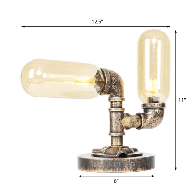 Pipe Accent Table Lamp Industrial Retro Glass and Metal Plug in Table Lamp for Bedside
