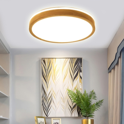 Round Bedroom Ceiling Light Fixture Wood Contemporary Flush Mount Ceiling Light in Natural