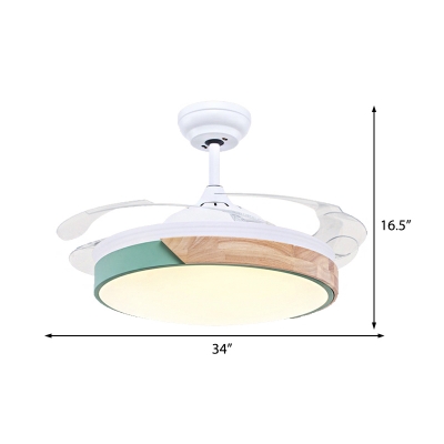 Round Ceiling Fixture Modern Acrylic and Metal 1-Light Invisible Blade Fan Light for Living Room Baby Room