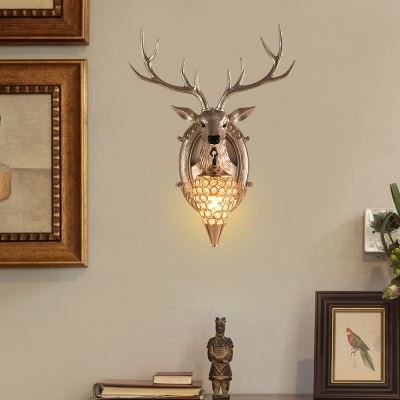 Rustic Antler Wall Mounted Light with Pull Chain Resin 1 Light Wall Sconce Light for Living Room