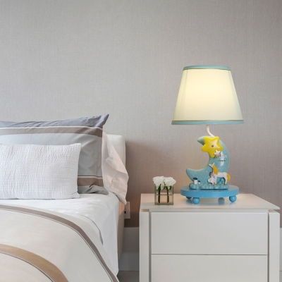 Sky Blue Cartoon Moon Table Lamps Resin and Iron 1 Light Unicorn Accent Lamp for Kids Room