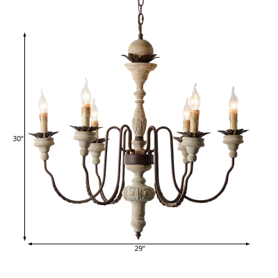 Solid Wood Chandelier Lighting with Candle Rustic 6 Lights Indoor Hanging Light