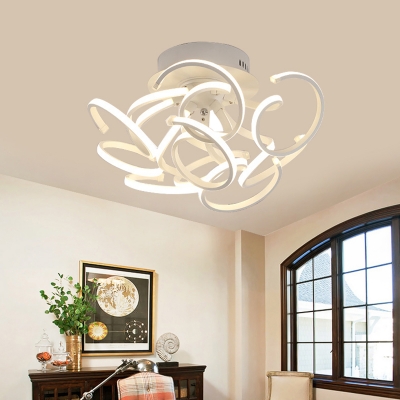 Twist Bedroom Semi Flush Mount Light Acyclic Contemporary Ceiling Light Fixture in White