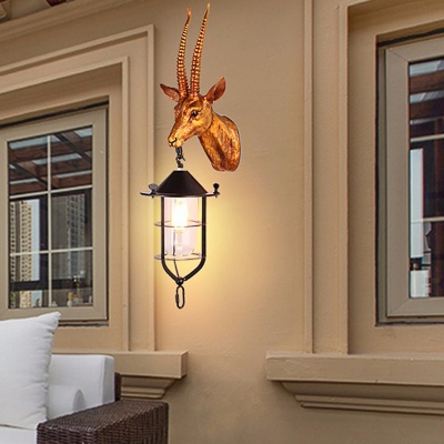 1 Light Wild Animal Wall Lighting with lantern County Style Resin Wall Sconce Light for Outdoor