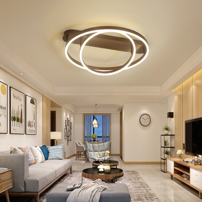 2/3/4 Rings Adjustable Ceiling Light Nordic Metal Flush Lighting in Brown for Sitting Room