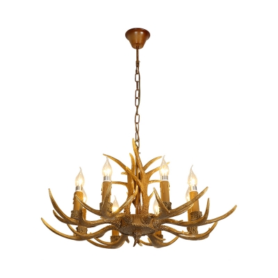 American Country Antlers Chandelier Resin Hanging Light in Gold for Coffee Shop Restaurant