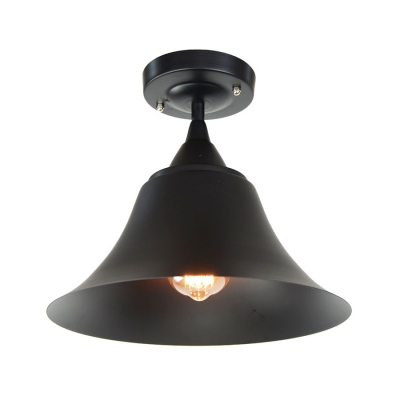 Black Bell Ceiling Lights Farmhouse Style Steel 1 Head Semi Flush Mount Light for Dining Table