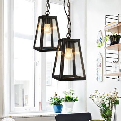Black Pyramid Hanging Lights Traditional Iron and Glass 1-Light pendant Lighting with Chain