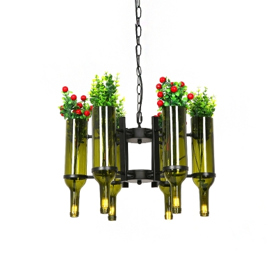 Bottle Hanging Chandelier Contemporary Glass and Metal 6 Light Hanging Plant Pendant for Restaurant