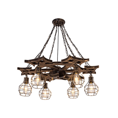 Cage Pendant Ceiling Lights Industrial-Style Metal 6 Light Hanging Light Fixtures for Dining Room