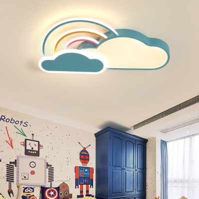 Cartoon Cloud Flush Mount Light With Rainbow Metal Shade Led Bedroom