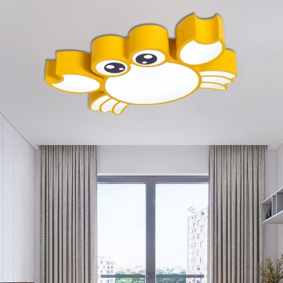 Cartoon Crab Flush Lighting Kindergarten Led Ceiling Light with Metal Shade and Frosted Diffuser