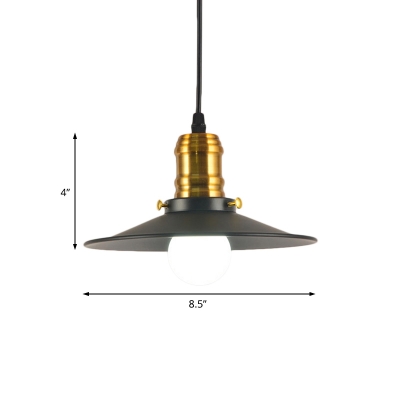Cone Shade Hanging Lamp Retro Style Black and Satin Brass Single Pendant with Metal Shade