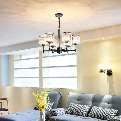 Crystal Shaded Chandelier Light Modern Iron Ceiling Chandelier in Black for Living Room