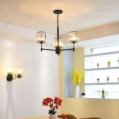 Crystal Shaded Chandelier Light Modern Iron Ceiling Chandelier in Black for Living Room